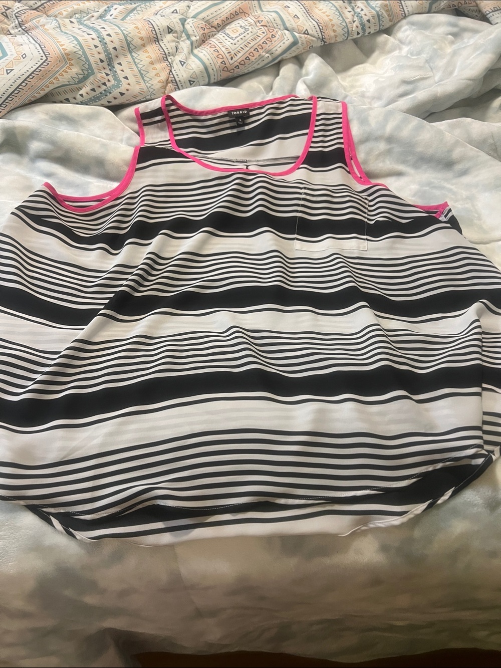 torrid Black & White Striped Tank with Hot Pink Trim
